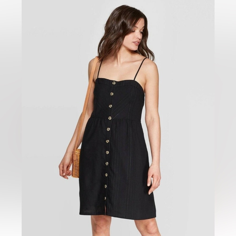 Universal Thread Linen Blend Mini Dress Sundress Smocked-Back Small S